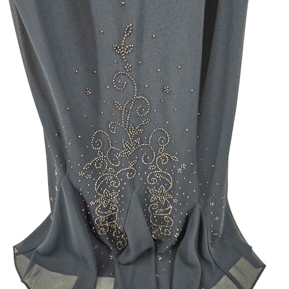 R&M Richards Beaded Slip Chiffon Dress Size 16 Navy Blue - Picture 3 of 8